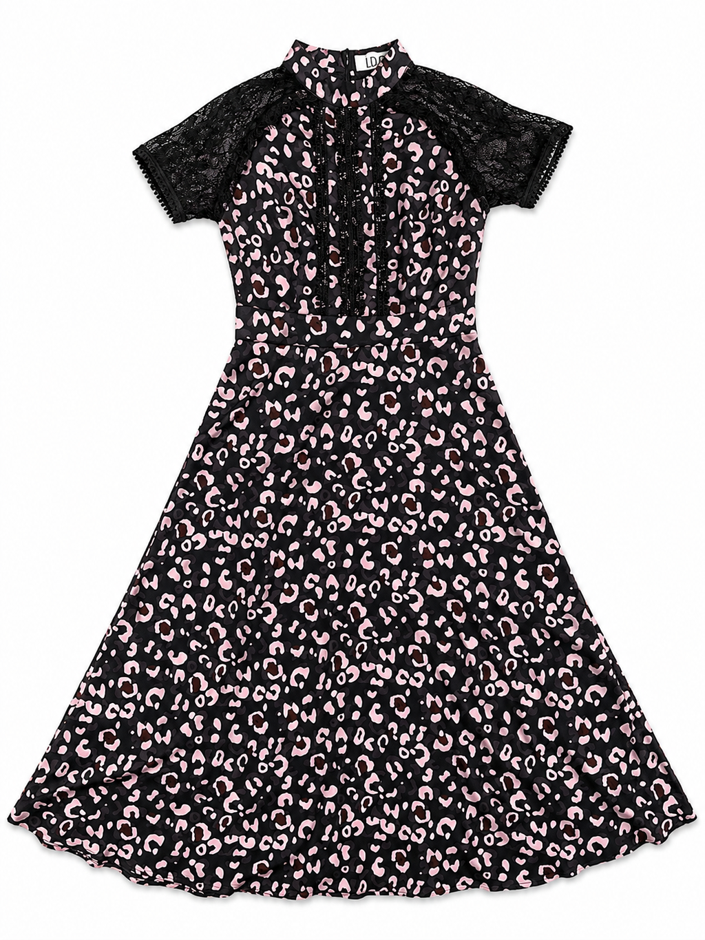 Romantisches Leo-Kleid mit Spitzen-Details - rosa/schwarz