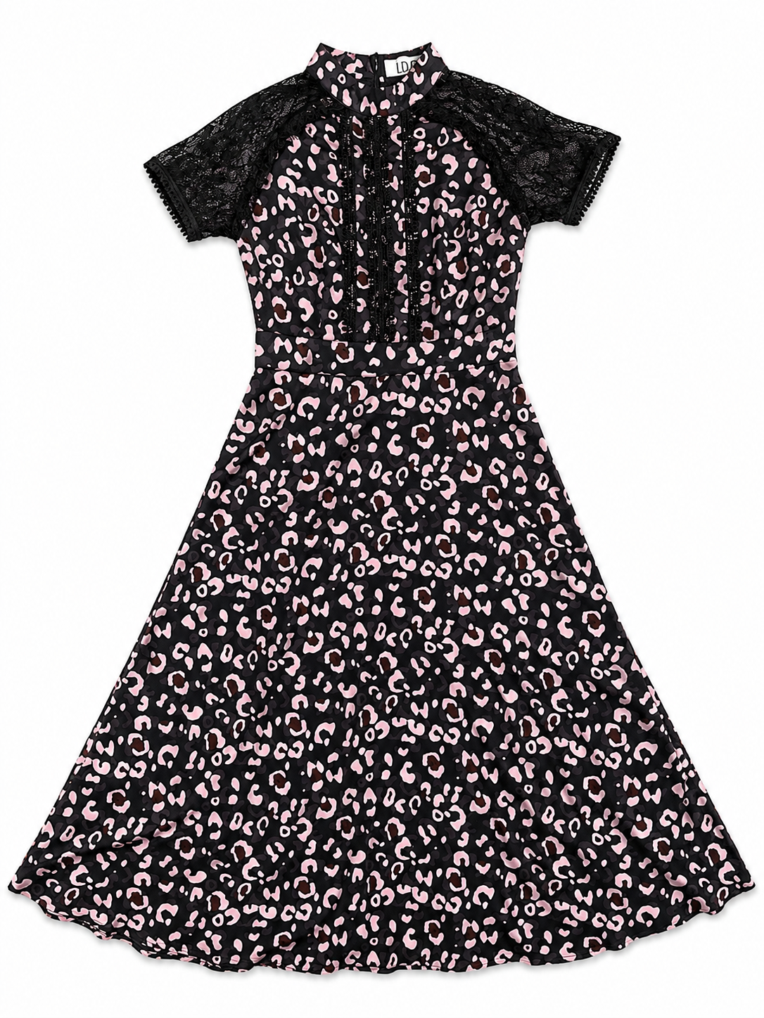 Romantisches Leo-Kleid mit Spitzen-Details - rosa/schwarz