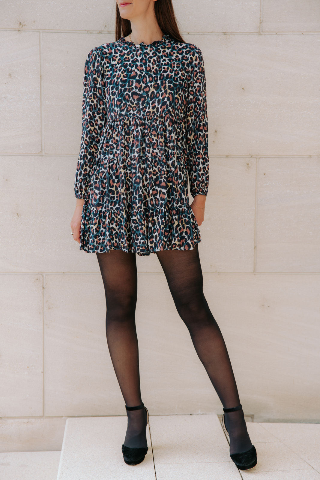Leo-Minikleid - braun/beige/blau/weiß