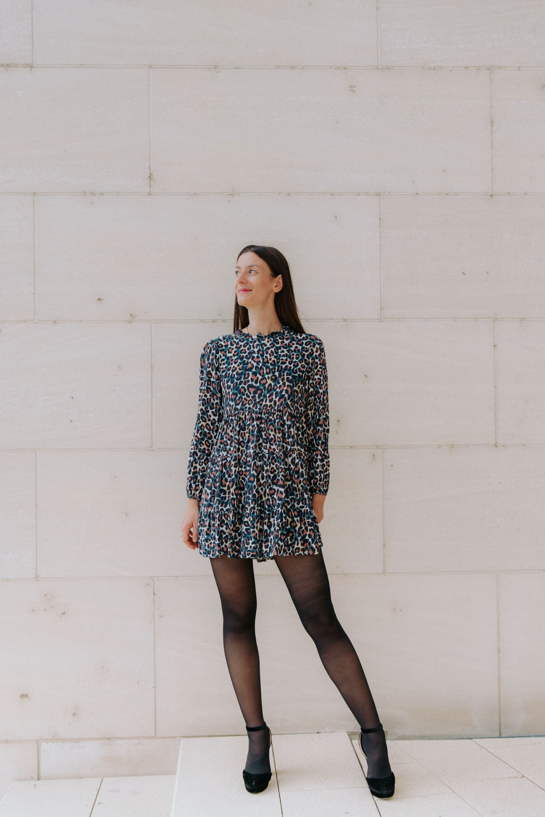 Leo-Minikleid - braun/beige/blau/weiß