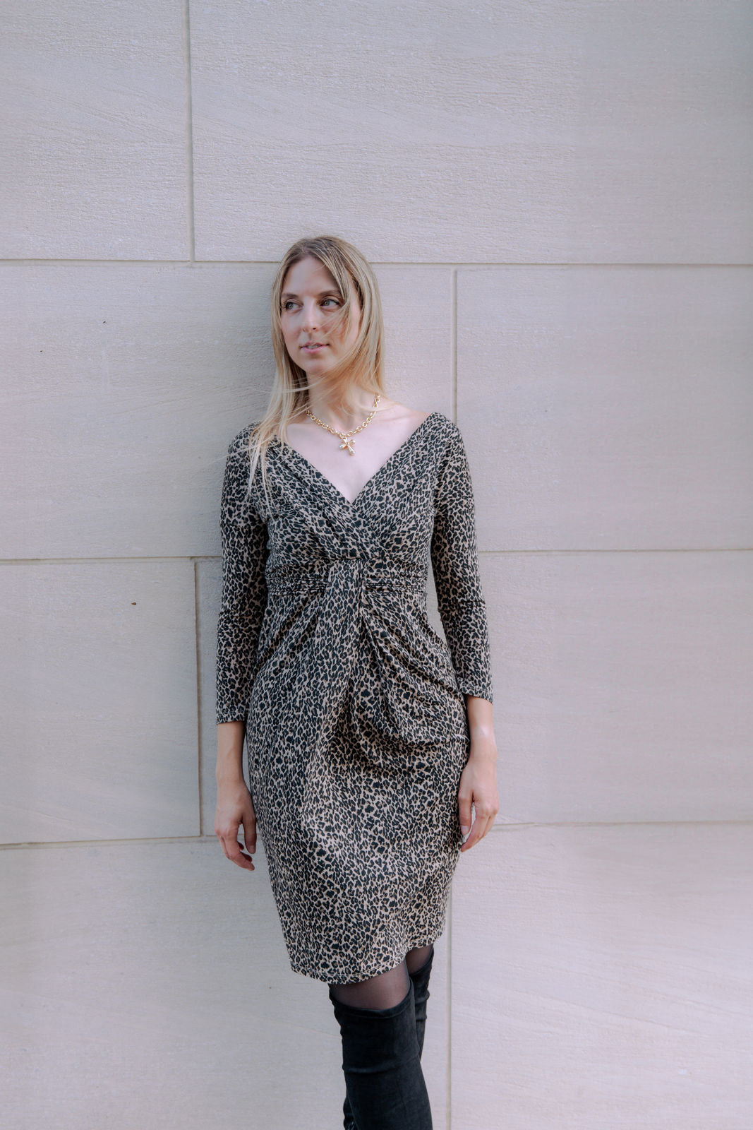 RESALE - Midikleid mit Leo-Print - Dunkelbraun/Beige