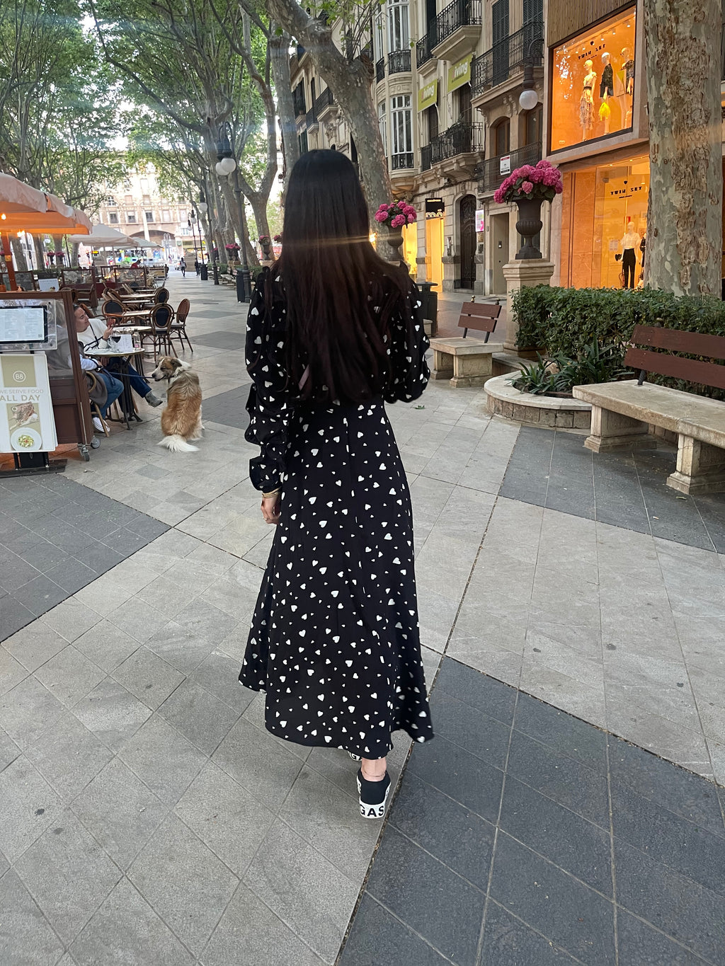 Maxi-Kleid mit Herzmuster - schwarz/weiß