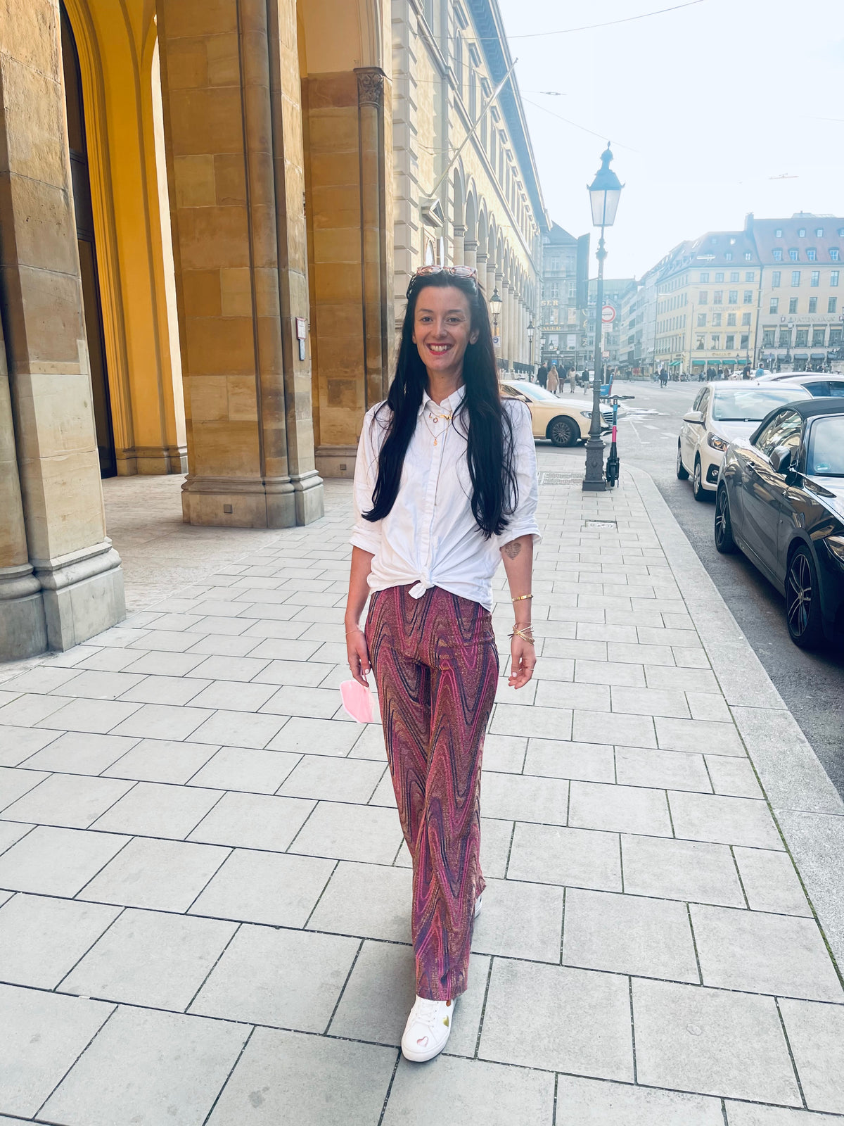 Lurex-Hose - blau/pink/gold