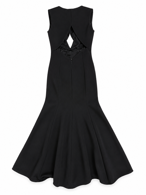 Elegantes bodenlanges Kleid mit großen Ausschnitt - schwarz