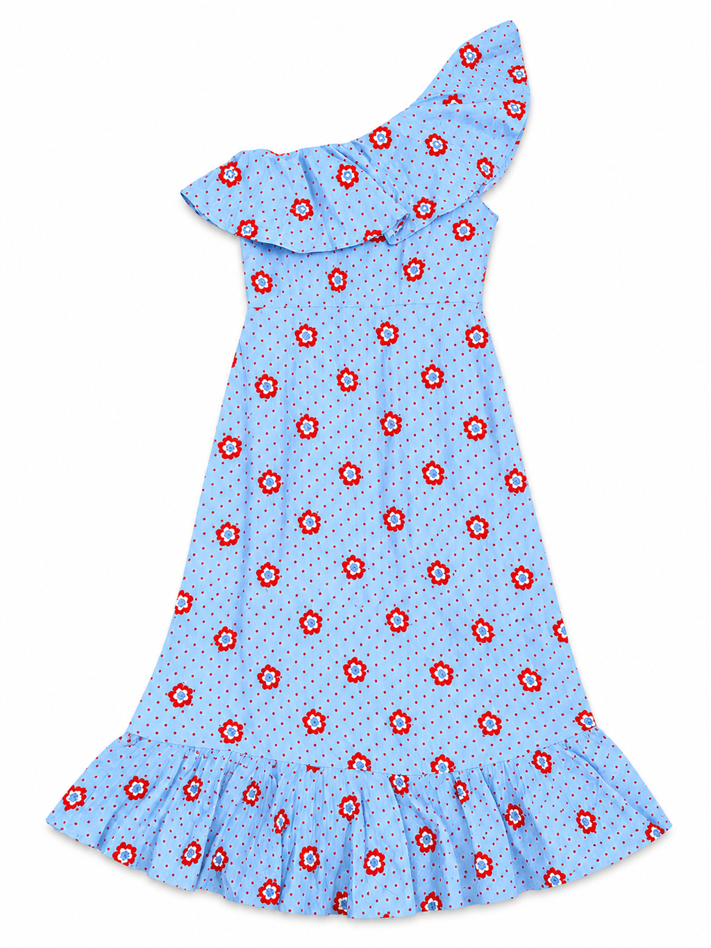 Sommerkleid mit Blumenmuster - hellblau/rot