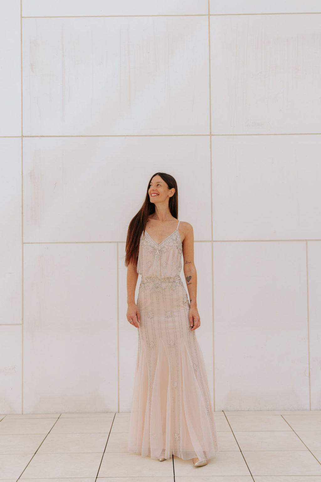 Maxi-Abendkleid mit Stickereien - rosa