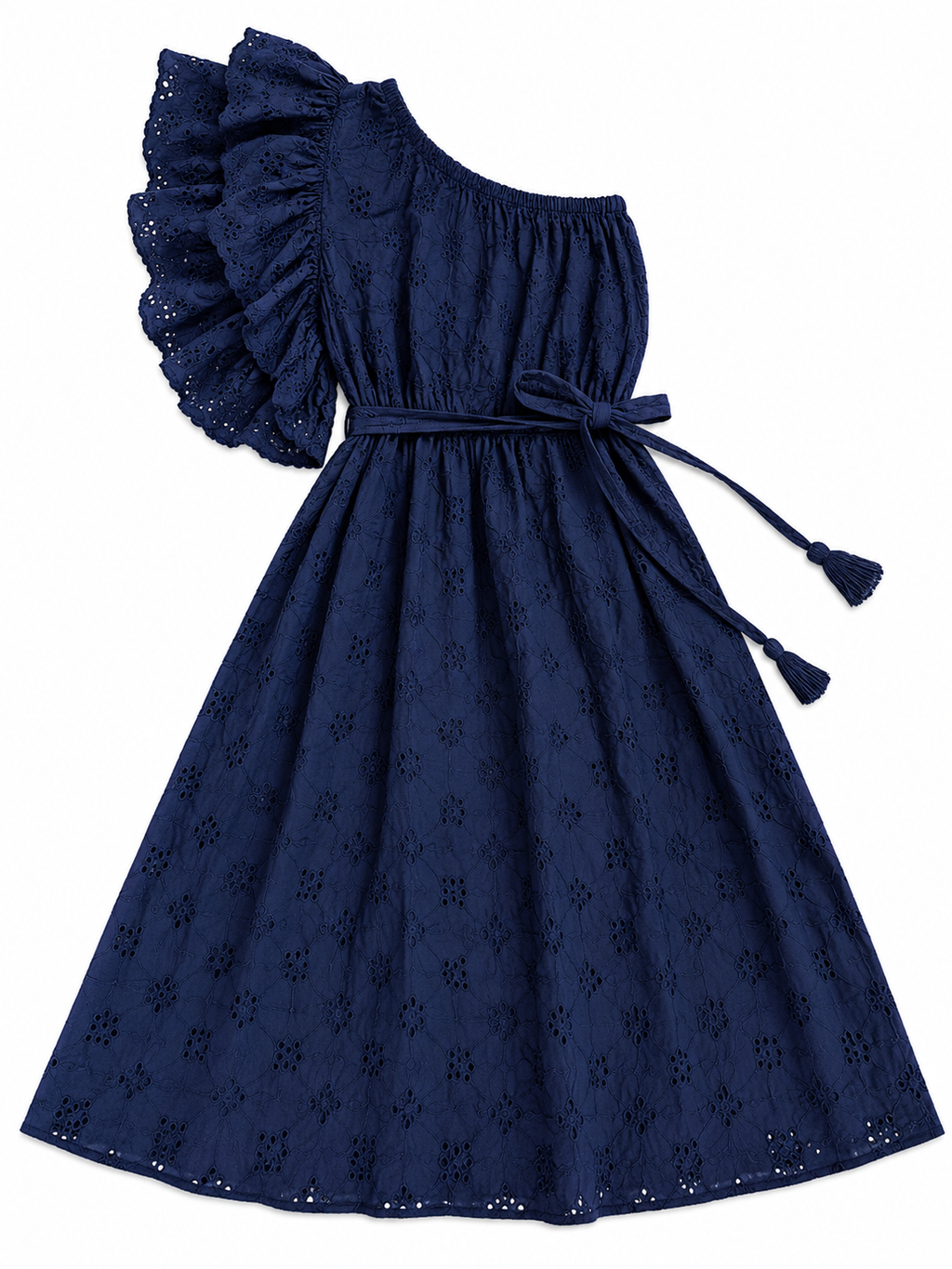 Dunkelblaues One-Shoulder Spitzenkleid - dunkelblau