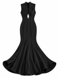 RESALE - Elegantes bodenlanges Kleid mit großen Ausschnitt - schwarz