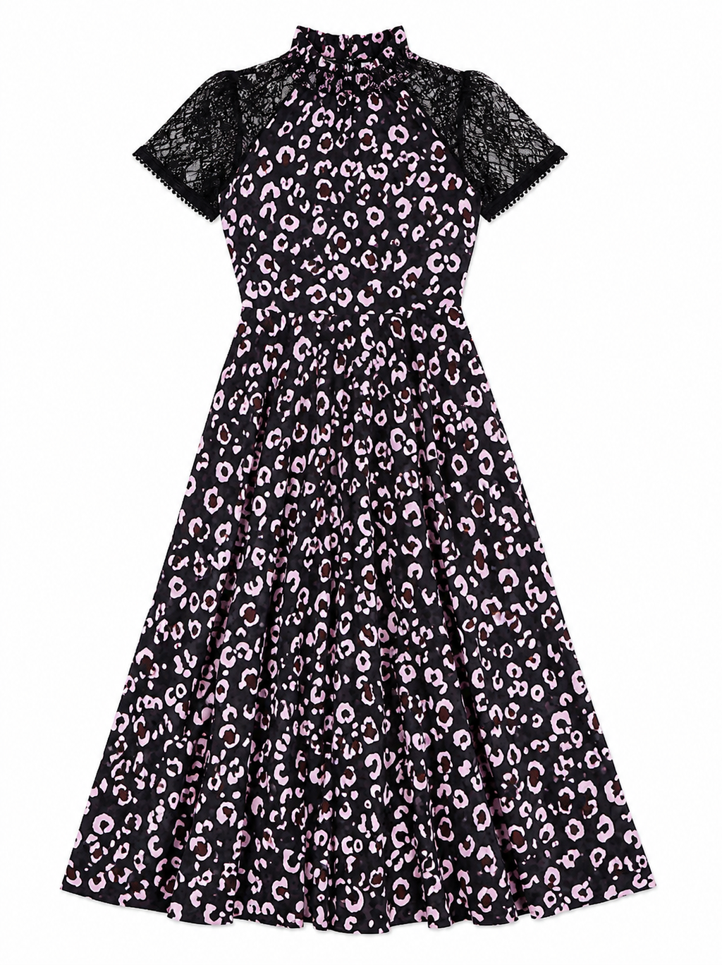 Romantisches Leo-Kleid mit Spitzen-Details - rosa/schwarz