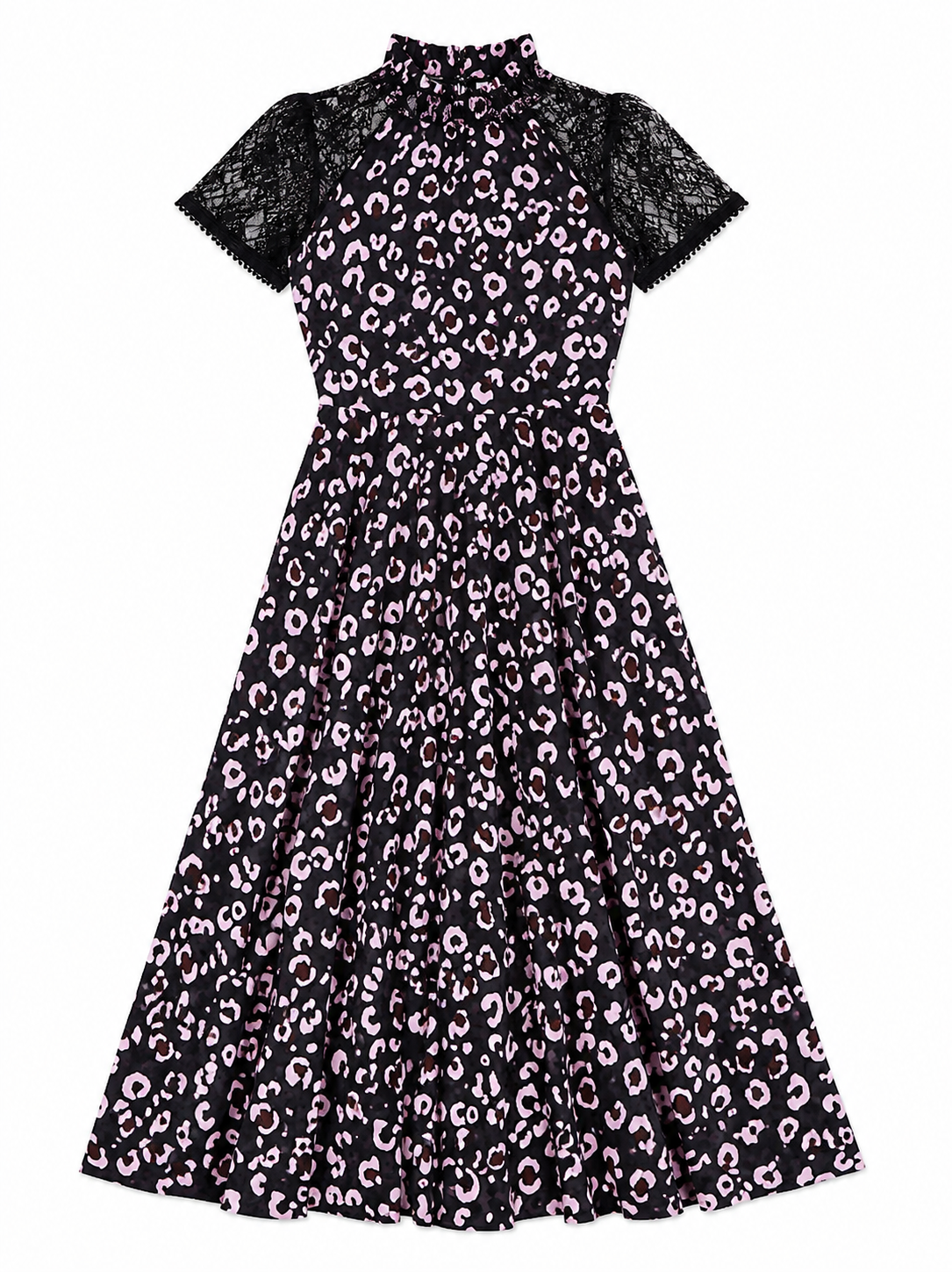Romantisches Leo-Kleid mit Spitzen-Details - rosa/schwarz