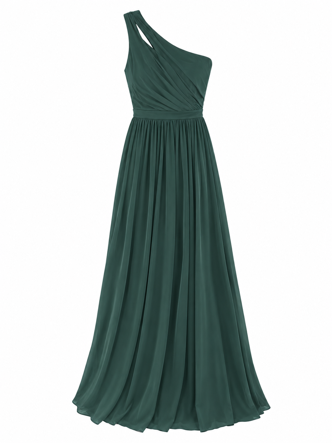 Maxi-One-Shoulder-Abendkleid mit Schlitz - dunkelgrün