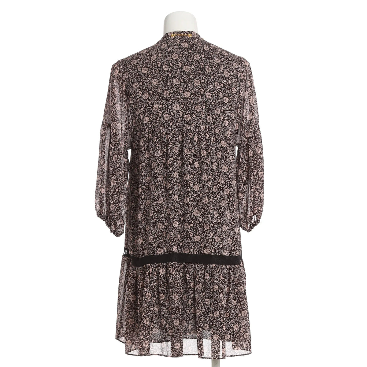 Langärmliges Mini-Blumenkleid - schwarz/rosa Blumen-Muster