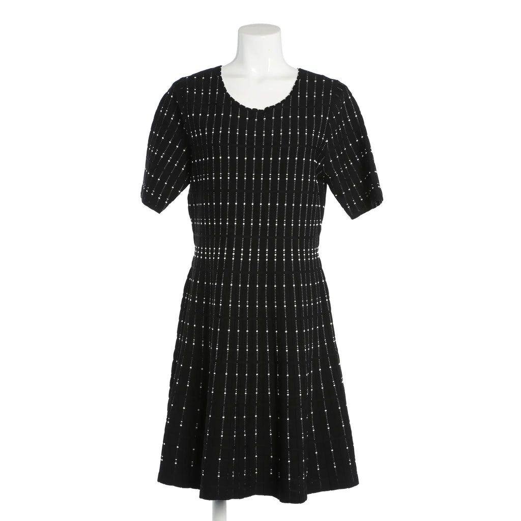 Elegantes schwarzes Designer-Midikleid - Schwarz/Weiß