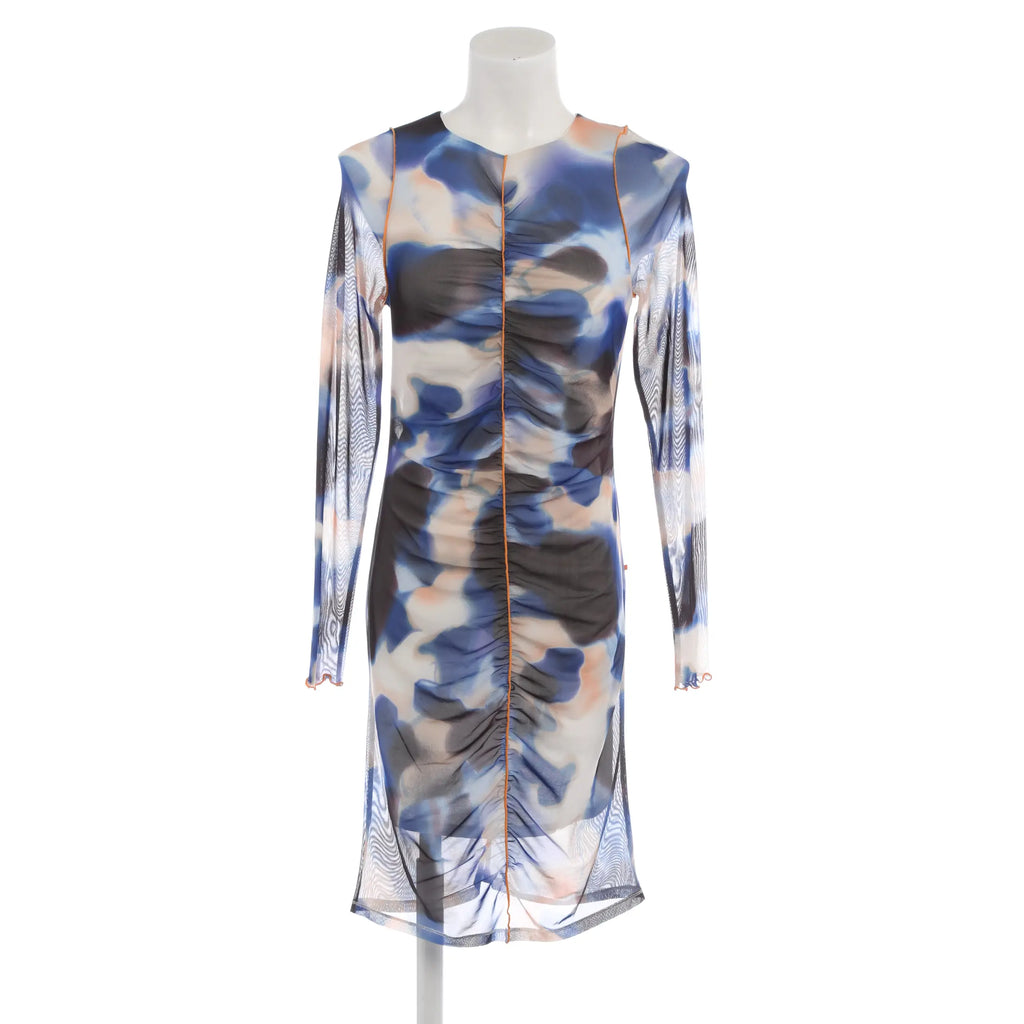 RESALE - Elegantes gerafftes Kleid mit modernem Muster - blau/schwarz/orange
