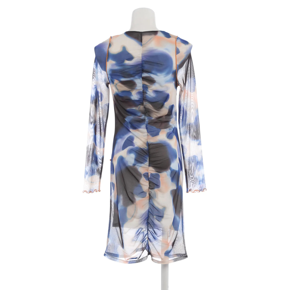 Elegantes gerafftes Kleid mit modernem Muster - blau/schwarz/orange
