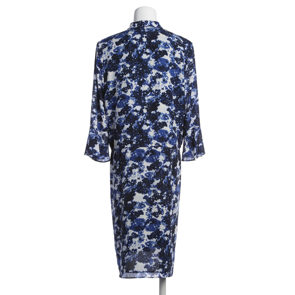 Elegantes Midikleid mit Blumenprint - Blau/Schwarz/Weiß