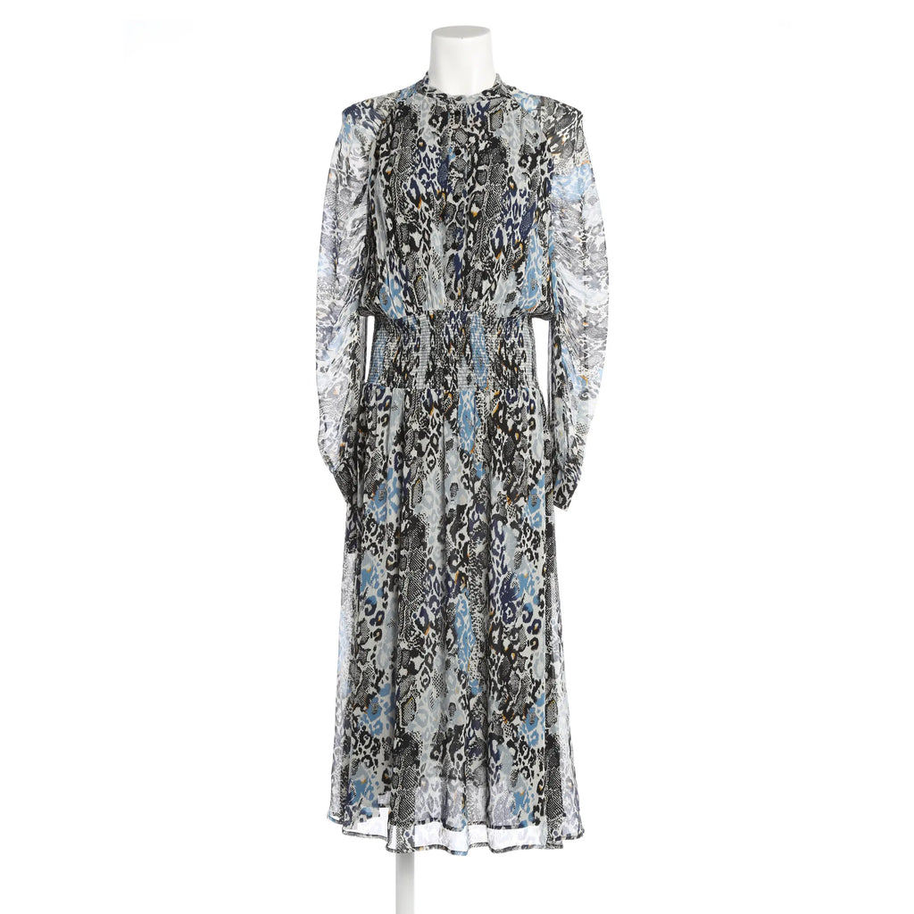 Leo-Tafft-Kleid - weiß/blau/schwarz