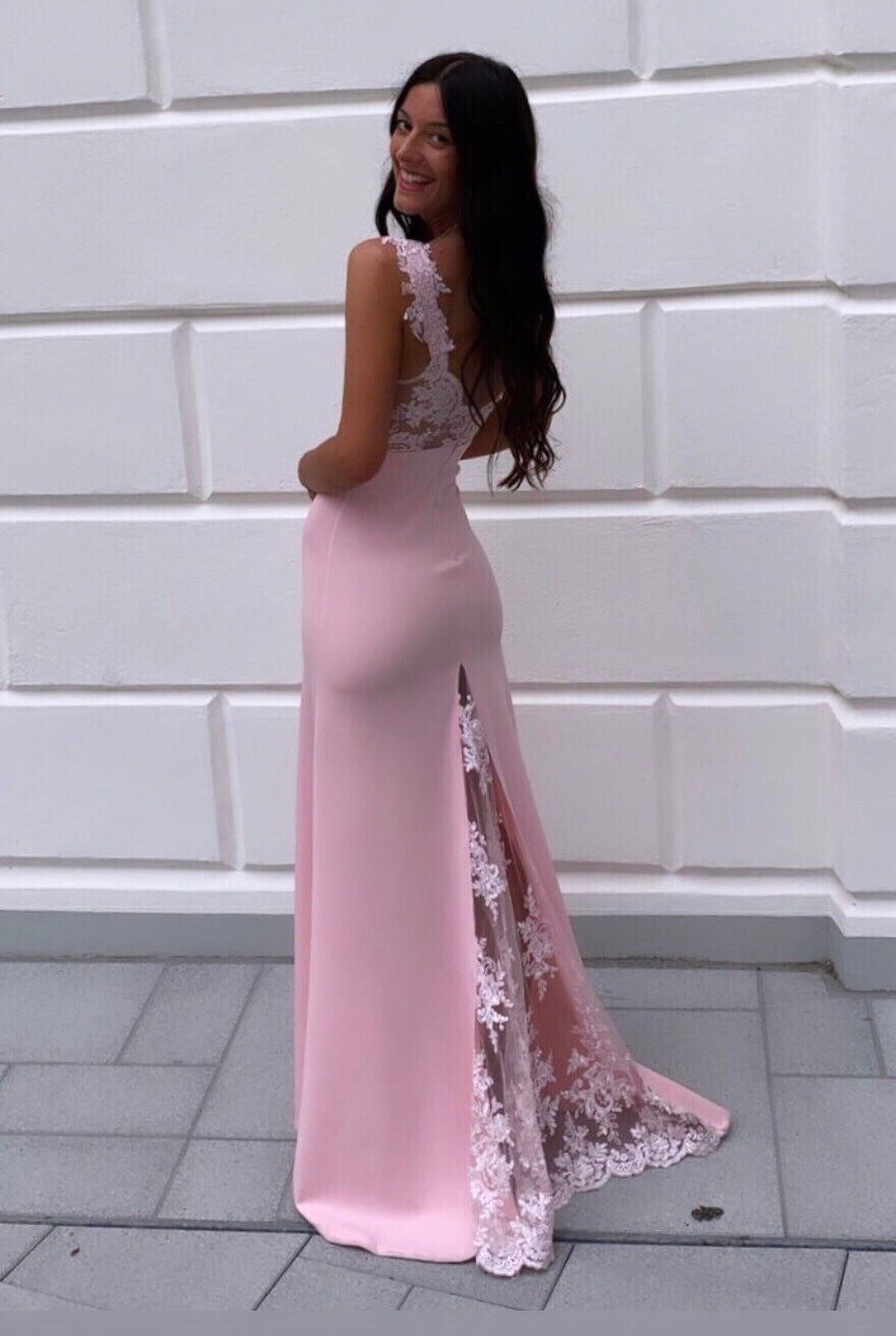 Maxi Kleid mit Spitzendetails - rosa