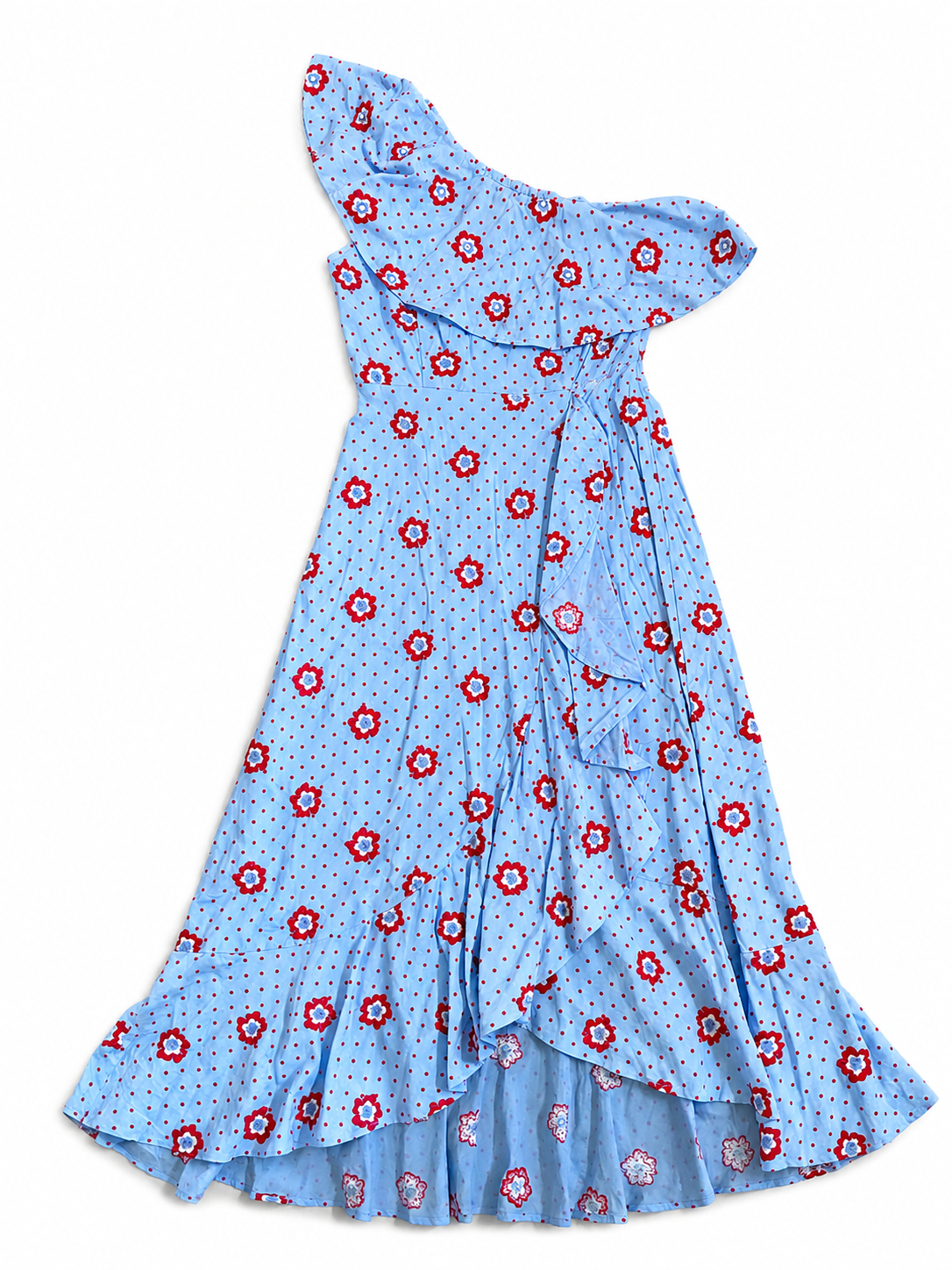 Sommerkleid mit Blumenmuster - hellblau/rot