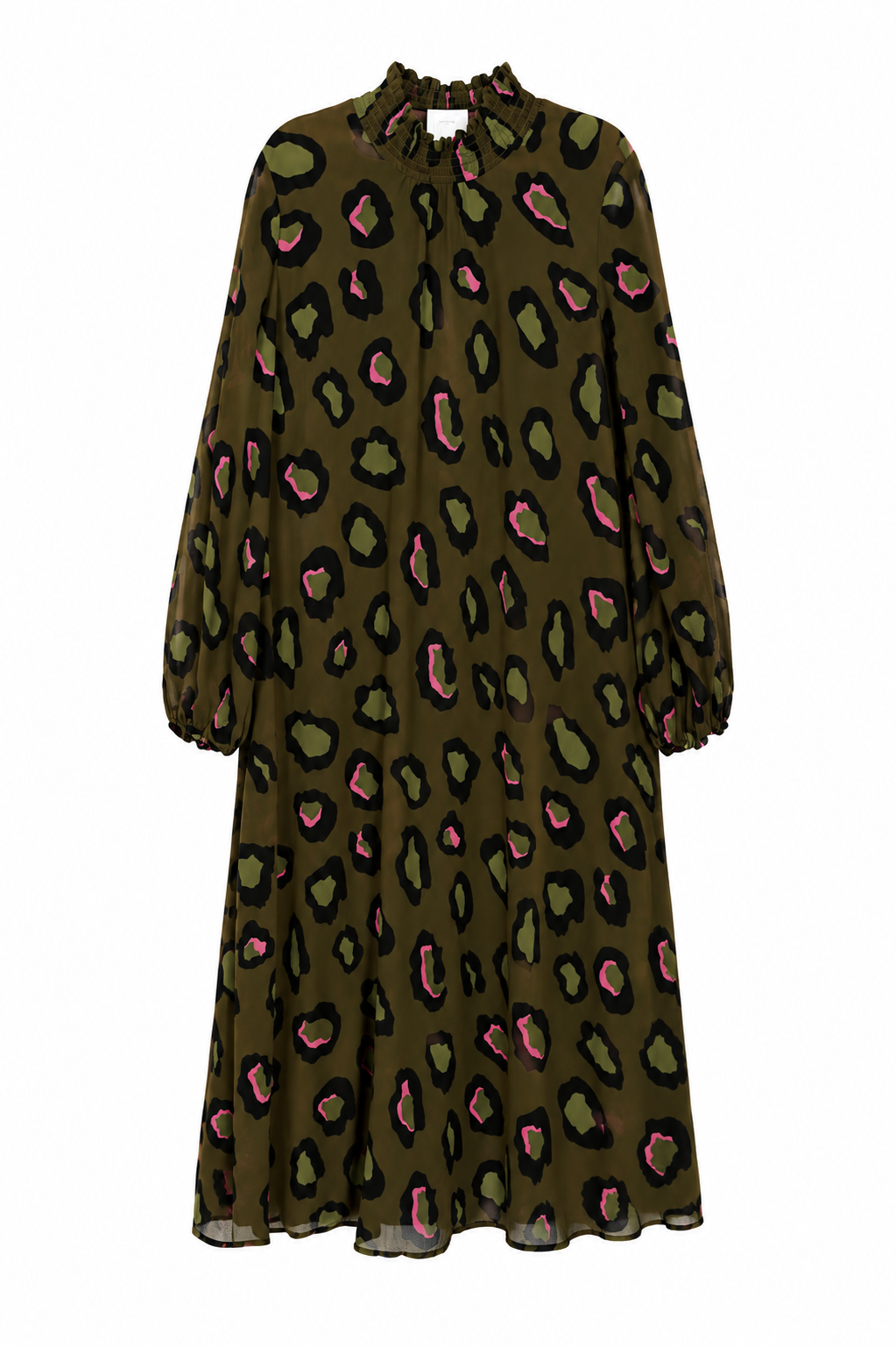 Midi-Leo-Kleid - Khaki/Pink