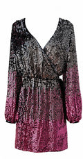 RESALE - Elegantes Wickelkleid mit funkelnden Pailletten - schwarz/silber/pink
